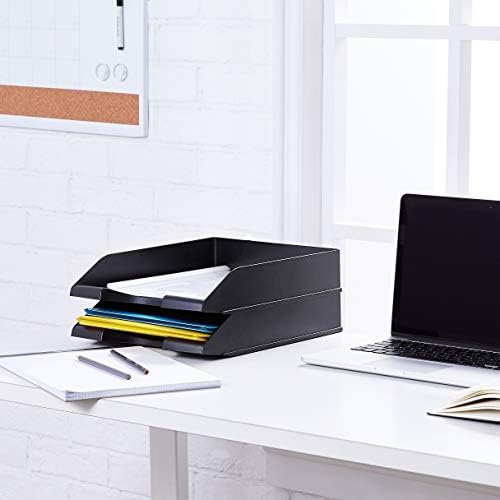 Amazon Basics Rectangular Stackable Desk Organizer Office Letter Tray, File Storage, Paper Organizer, Black, 2-Pack - Image 6
