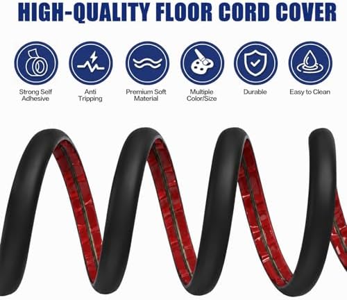 Floor Cord Cover Self Adhesive Cord Hider,20FT Cable Management, Extension Strip Protector for Wires, Prevent Cable Trips for Offices, Gyms, Exhibitions Cavity:0.39"(W) x 0.27"(H) Black - Image 3