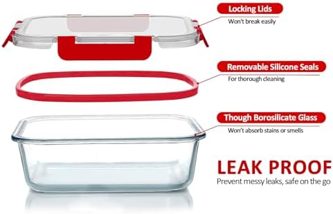 M MCIRCO 24 Piece Glass Food Storage Containers with Lids, Red - Image 3