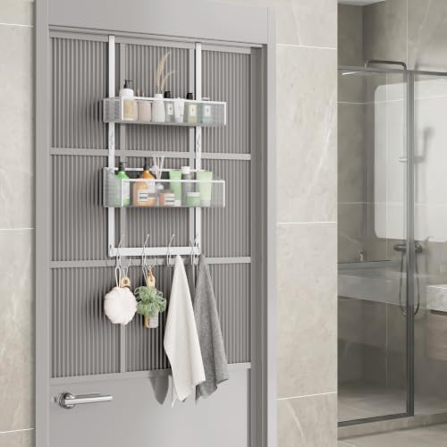 BAKON Over-the-Door Storage Organizer, Heavy-Duty Behind Door Rack with 2 Mesh Baskets & 4 Hooks for Towels Coats Keys, Space Saving for Bathroom Bedroom Kitchen Office, White - Image 6