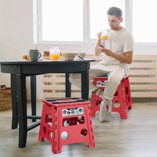Delxo Folding Step Stool 13 Inch,300 Lbs Step Stool for Adults Red - Image 4