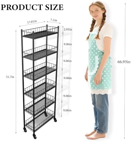 Utility Slim Storage Cart 6 Tier Narrow Metal Frame Carts - Image 6