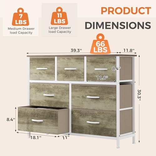 Sweetcrispy 7 Drawer Dresser for Bedroom Storage with Fabric Bins, Oak - Image 3