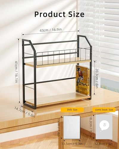 2-Tier DVD Storage Rack, DVD Rack & Video Game Shelf for Media Room-Natural - Image 2