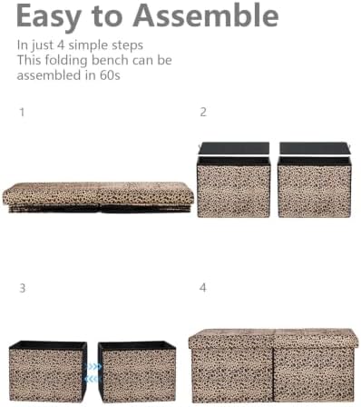 AmasSmile Footrest Ottoman Storage Bench, 34" Velvet Folding Chest,Leopard - Image 7