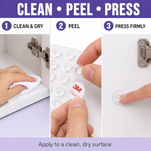 100 PCS Clear Cabinet Door Bumpers - Soft Close Self Adhesive Sound Dampening Rubber Pads for Drawers, Cabinets, Glass Tops, Picture Frames - Image 5