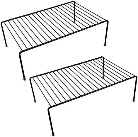 Large Cabinet Storage Shelf Rack (16.1 x 10.2 Inch), Kitchen Counter Organizer, Fridge and Bathroom Cupboard Storage Rack (Black, 2) by JBESUHI