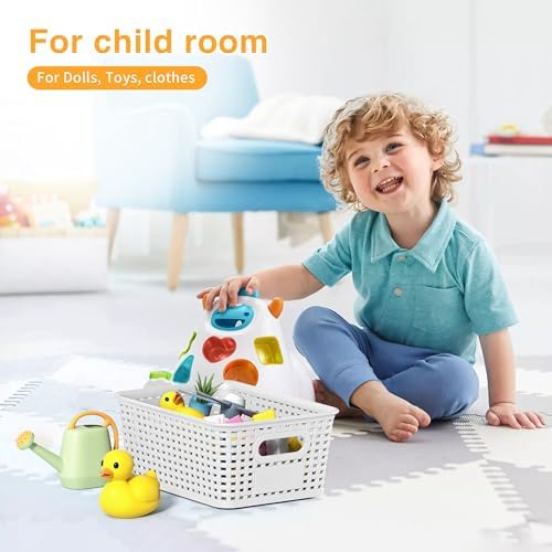 8 Pack Plastic Storage Baskets,White Stackable Storage Bins - Image 3