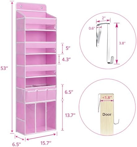 Door Hanging Storage Organizer with 3Bins1 Movable Baby Diaper Caddy,1Large capacity diaper stacking storage Organizer,10Side Pockets,Suitable to Store All Items,Bedroom Nursery Essentials. (Pink) - Image 5