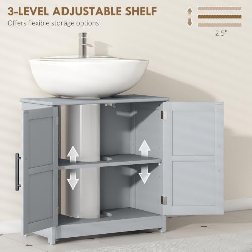 HOMCOM Pedestal Sink Storage Cabinet, 2 Barn Doors, Dark Gray - Image 6