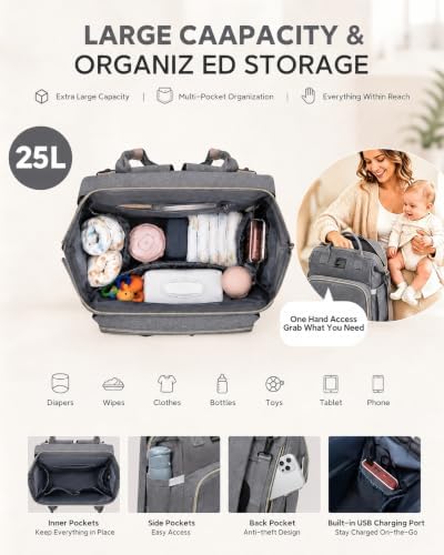 houscly Diaper Bag Backpack with Changing Station, 25L Large Capacity - Image 2
