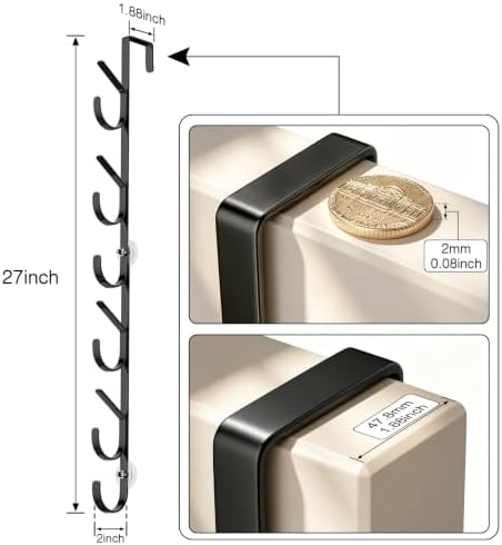 LUCYCAZ Over The Door Hooks,Purse Storage Organizer,Fits Doors 1 3/4" Black - Image 2