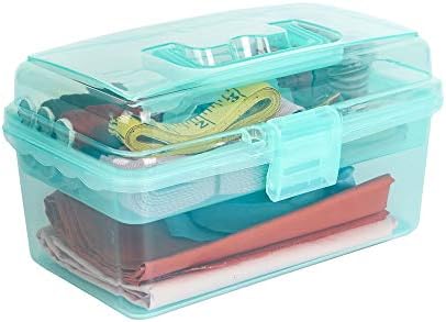 Multipurpose Plastic Art and Craft Supply Storage Container Bin Case with Removable Tray and Handle, First Aid Box Organizer, Clear&Green - Image 6