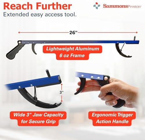 Sammons Preston Reacher, 26" Grabber Tool for Seniors, Magnetic Tip, Blue - Image 2