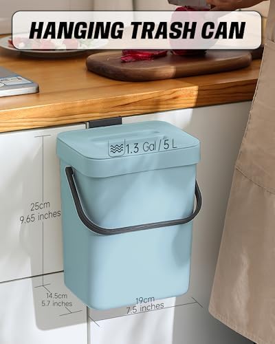 1.3 Gal Hanging Small Trash Can with Lid, Garbage Can 5L/Blue - Image 2