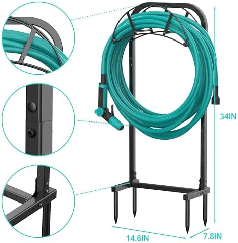 Meykwod Garden Hose Holder, Heavy Duty Water Hose Holder with 4 Spikes Holds 150ft Water Hose, Sturdy Freestanding Hose Stand Hose Hanger Hose Storage for Outside Yard Lawn (Metal, Black) - Image 4