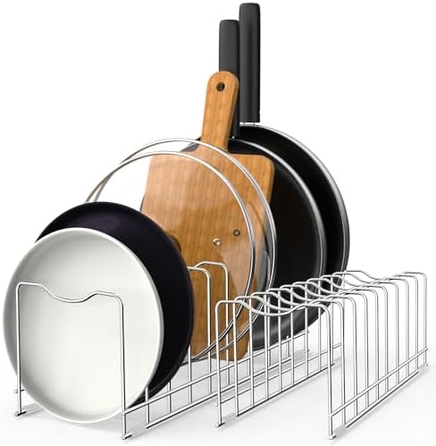 FLSEPAMB Pot Lid Organizer Pan Lid Organizer Kitchen Pot Lid Rack Suitable for Bakeware Dish Plate, Cutting Boards, Pots & Pans, Serving Trays, Reusable Holder (2 Pack) by FLSEPAMB