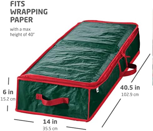 ZOBER Gift Wrapping Paper Organizer Storage - 40" Gift Wrap Storage Containers with Interior Pockets for Bows, Tags & Ribbons - Wrapping Paper Holder, Waterproof, Fits 24 Standard Rolls, Green - Image 6