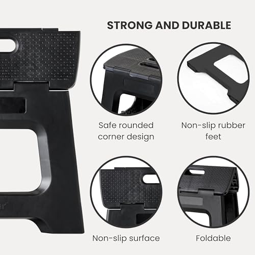 Vigar Compact Step Stool Foldable, 10-1/2-inch Step Stools for Adults up to 330 Pound, Lightweight Stool, Non-Slip Folding Step Stool, Black - Image 4
