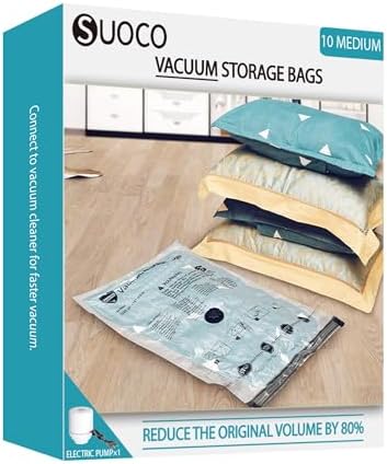 Vacuum Storage Bags for Travel & Home with Electric Pump, 10 Medium by SUOCO