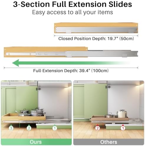 2Pack Pull Out Cabinet Organizer, Soft Close Wooden Slide Out Drawers for Pots, Full-extension Roll Out Shelves for Kitchen Cabinets, Pantry Organization, Bottom and Side Mount(15"W X 21"D x 3.4''H) - Image 5