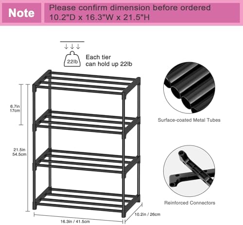 Autonomier 4 Tier Extra Small Shoe Rack (16.3" Wide), Narrow Stackable - Image 4