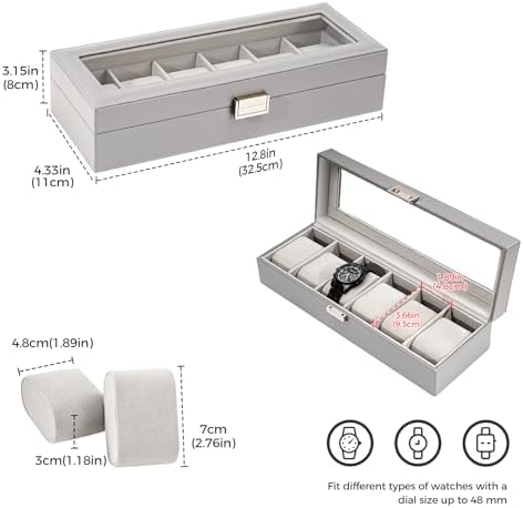 ProCase Watch Box, 6 Slot Mens Watch Display Case, Grey - Image 5