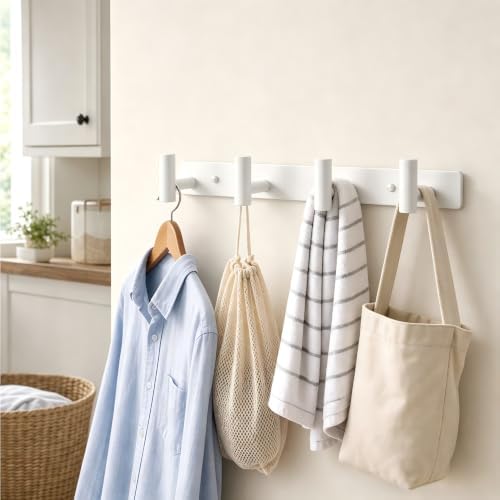 Wall Mounted Coat Rack-4 Hooks, Heavy Duty Stainless Steel Wall Hooks for Towel Coat Bag, Hat Rack Coat Hanger Coat Hooks Towel Racks for Bathroom Entryway Kitchen Office (White, 1 Pack) - Image 5