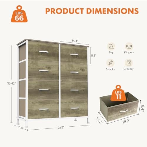 Sweetcrispy 8 Drawer Dresser for Bedroom, Large Fabric Storage Tower - Image 3