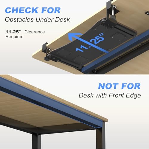 suptek Keyboard Tray Under Desk Pull Out with C Clamp Mount, Computer Keyboard & Mouse Tray, 25.6 (30 Including Clamps) x 11.8 inch Slide-Out Platform Computer Drawer for Typing, DSF1C - Image 3