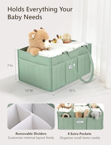 Quilted Diaper Caddy Organizer, Nursery Storage Basket with Dividers - Image 3