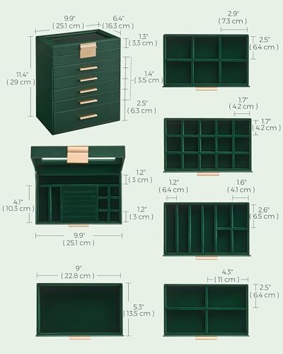 SONGMICS Jewelry Box Organizer, 6-Layer Storage with 5 Drawers, Glass Lid - Image 5