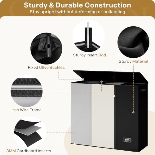 SOLEDI Laundry Hamper 3 section with lid and 3 Pcs Bag, Large Hamper 3 compartment 180L, Laundry Basket Laundry sorter Clothes hamper for Laundryroom Bedroom Blanket Storage Organizer - Image 5