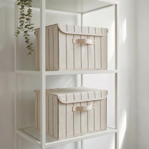 Decorative Linen Storage Boxes with Lids - Spacious Set of 2 Organizer Bins by ZICOTO