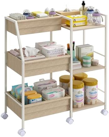 Baby Diaper Caddy Organizer Cart, 3‑Tier Rolling Storage Cart by Marbyraz