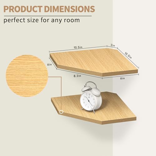 Fun Memories Corner Shelf Wall Mount, Corner Floating Shelves, Set of 4 Corner Wall Shelf Organizer, Rustic Wood Wall Storage Display Shelves for Living Room Bedroom Bathroom Kitchen, Oak - Image 3
