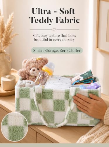 Baby Diaper Caddy Organizer with Waterproof Changing Pad, Checkered Green - Image 7