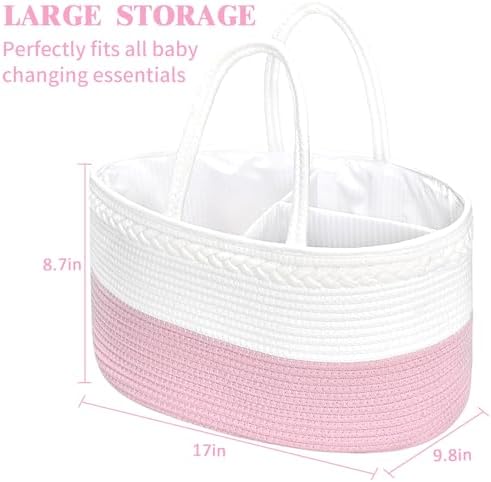 X-Large Baby Diaper Caddy Organizer, Cotton Rope Nursery Storage Basket - Image 4
