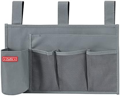 Zafit Hanging Bedside Caddy, Bedside Storage Organizer for Magazine, Phone, Remote control (5 Pockets-Grey) - Image 4