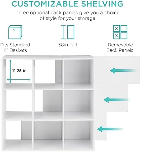 Best Choice Products 9-Cube Storage Organizer, 11in Shelf Opening, Bookcase, Display Shelf, Customizable w/ 3 Removable Back Panels - White - Image 4
