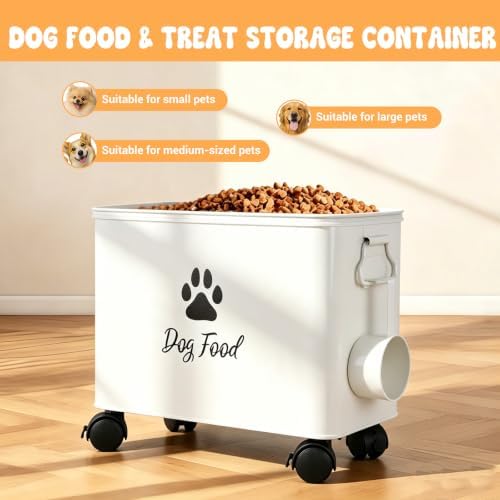 Metal Dog Food Storage Container With Lid 13lb, White Airtight Dog food Bin - Image 6
