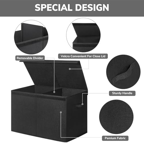 INDRESSME 85L Large Toy Storage Box, Lid & Dividers, Black - Image 7