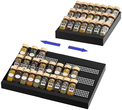 Expandable Metal Spice Drawer Organizer,3-Tier Slanted Seasoning Jars Tray for Kitchen Cabinet Drawers Insert/Countertop (Jars not included)-3Tier,2packs/Black by Goodqualityproducts