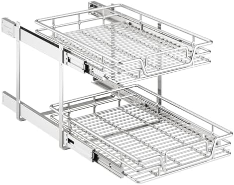 2-Tier Kitchen Cabinet Pull Out Shelf and Drawer Organizer Slide Out Pantry Storaqe Basket in Multiple Sizes (16" W x 21" D) by Unknown