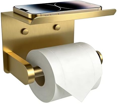 SetSail Toilet Paper Holder with Shelf Adhesive or Screw-in Gold - Image 7
