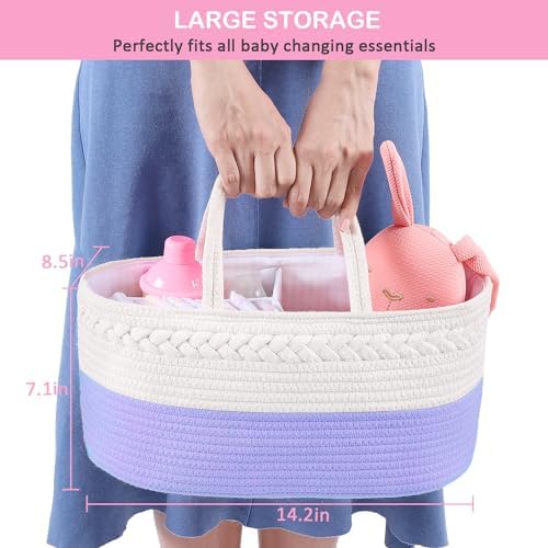 ABenkle Baby Diaper Caddy Organizer, Cotton Rope Nursery Storage Basket - Image 3