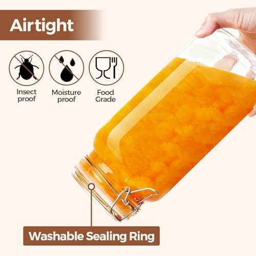 ComSaf Large Square Glass Jars with Airtight Lids 78 oz 3 Pack Wide Mouth - Image 4