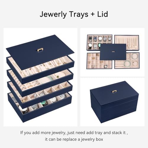 Voova Stackable Jewelry Organizer Tray with Lid (Set of 4, Dark Blue) - Image 3