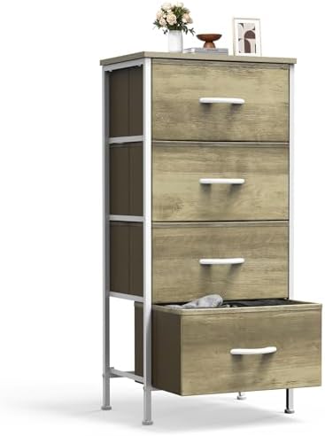 Sweetcrispy Dresser for Bedroom, 4 Drawer Storage Cabinet, Tall Nightstand by Sweetcrispy