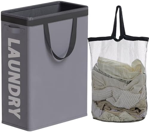 45L Slim Laundry Hamper with Removable Inner Bag & Side Handles, Grey by TECHMILLY